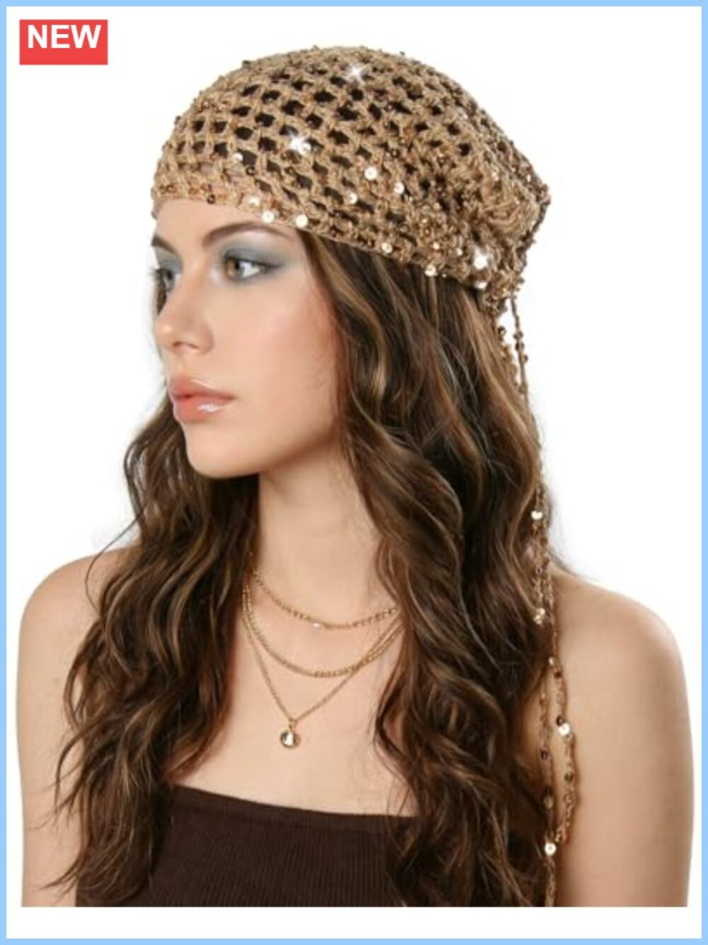 Boho Crochet Cotton Hollow Out Triangle Scarf Sequin Hair Wrap